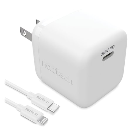 30-Watt Power Delivery Wall Charger With 6 Ft. USB-C To MFI Lightning Cable, White